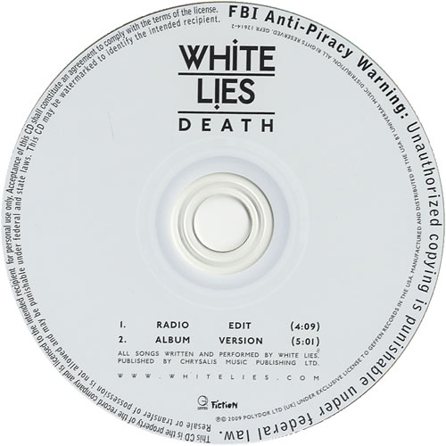 White Lies Death CD single (CD5 / 5") US WI4C5DE496510