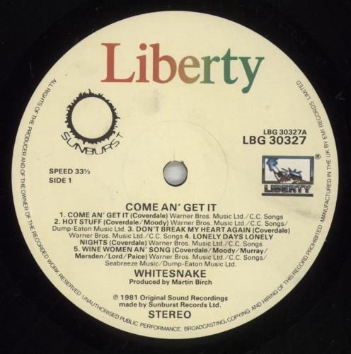Whitesnake Come An' Get It - EX vinyl LP album (LP record) UK WHILPCO778720
