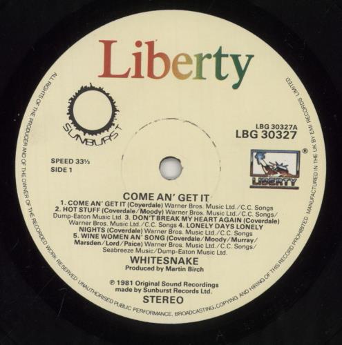 Whitesnake Come An' Get It vinyl LP album (LP record) UK WHILPCO394823