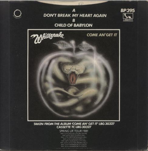 Whitesnake Don't Break My Heart Again 7" vinyl single (7 inch record / 45) UK WHI07DO01331