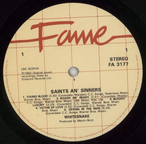 Whitesnake Saints & Sinners vinyl LP album (LP record) UK WHILPSA868875