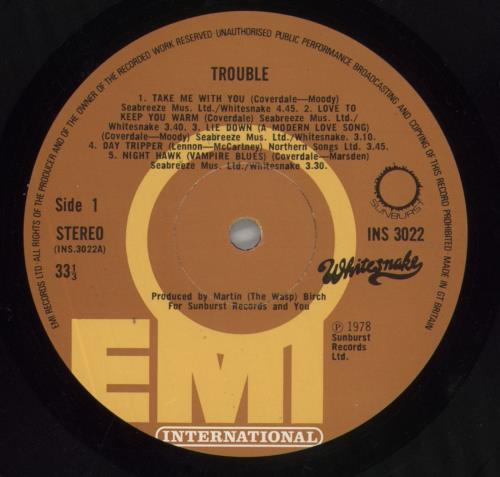 Whitesnake Trouble - EX vinyl LP album (LP record) UK WHILPTR656556