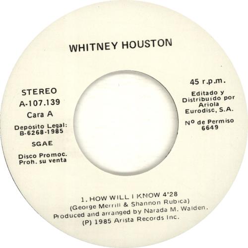 Whitney Houston How Will I Know 7" vinyl single (7 inch record / 45) Spanish HOU07HO689615