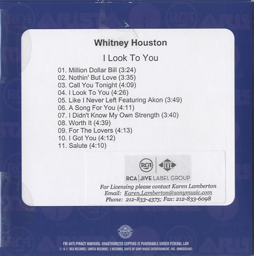 Whitney Houston I Look To You CD-R acetate US HOUCRIL499787
