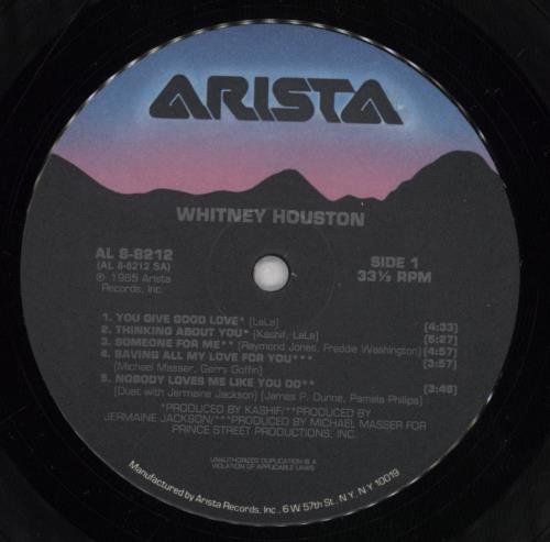 Whitney Houston Whitney Houston vinyl LP album (LP record) US HOULPWH836716