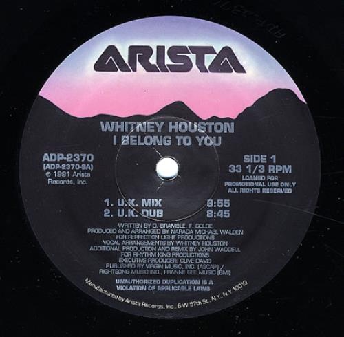 Whitney Houston I Belong To You US Promo 12" vinyl single (12 inch record / Maxi-single) (15317)