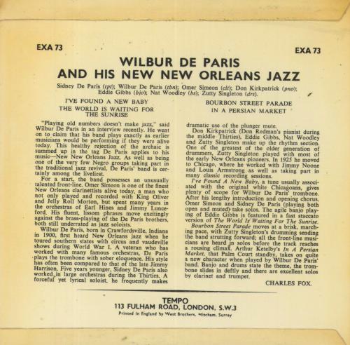 Wilbur De Paris Wilbur De Paris And His New New Orleans Jazz 7" vinyl single (7 inch record / 45) UK WDP07WI831724