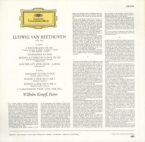 Wilhelm Kempff Beethoven: Bagatelles vinyl LP album (LP record) German W2LLPBE741936