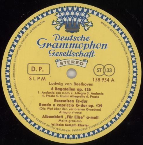 Wilhelm Kempff Beethoven: Bagatelles vinyl LP album (LP record) German W2LLPBE861932