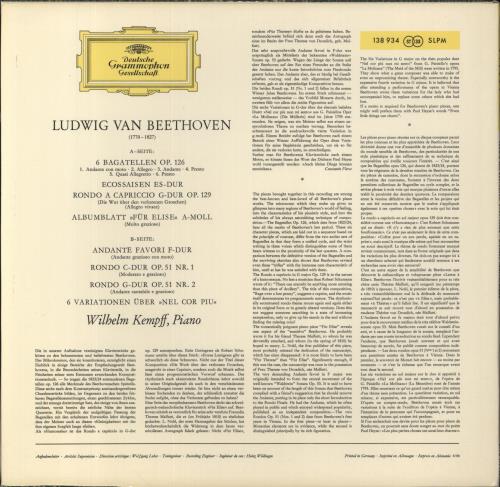 Wilhelm Kempff Beethoven: Bagatelles vinyl LP album (LP record) German W2LLPBE861932