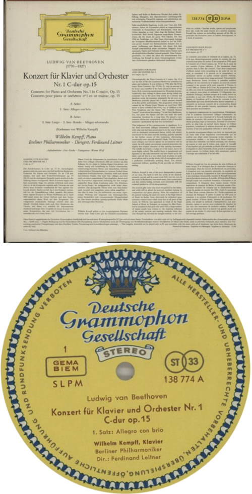 Wilhelm Kempff Beethoven: Klavierkonzert Nr.1 C-Dur Op.15 vinyl LP album (LP record) German W2LLPBE612266