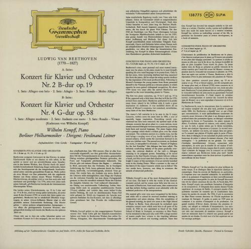 Wilhelm Kempff Beethoven: Klavierkonzerte Nr.2  & Nr. 4 - Small tulip label vinyl LP album (LP record) German W2LLPBE750603