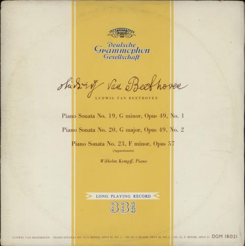 Wilhelm Kempff Beethoven: Piano Sonata No. 19 / Piano Sonata No. 20 / Piano Sonata No. 23 vinyl LP album (LP record) UK W2LLPBE751353