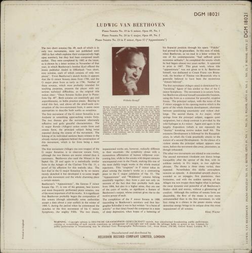 Wilhelm Kempff Beethoven: Piano Sonata No. 19 / Piano Sonata No. 20 / Piano Sonata No. 23 vinyl LP album (LP record) UK W2LLPBE751353