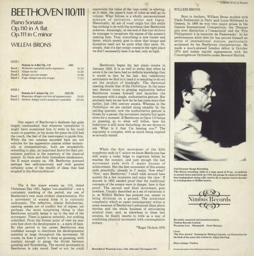 Willem Brons Beethoven: Piano Sonatas - Op. 110 In A Flat, Op. 111 In C Minor vinyl LP album (LP record) UK 5K7LPBE802518