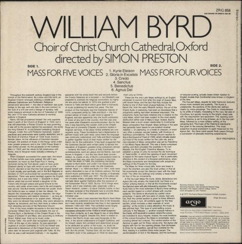 William Byrd Mass for Five Voices & Mass for Four Voices vinyl LP album (LP record) UK WJ9LPMA534683