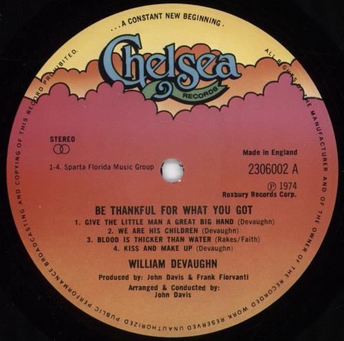 William DeVaughn Be Thankful For What You Got vinyl LP album (LP record) UK WJQLPBE775063