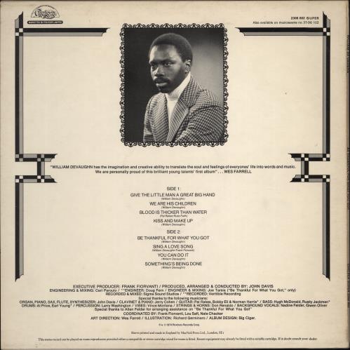 William DeVaughn Be Thankful For What You Got vinyl LP album (LP record) UK WJQLPBE775063