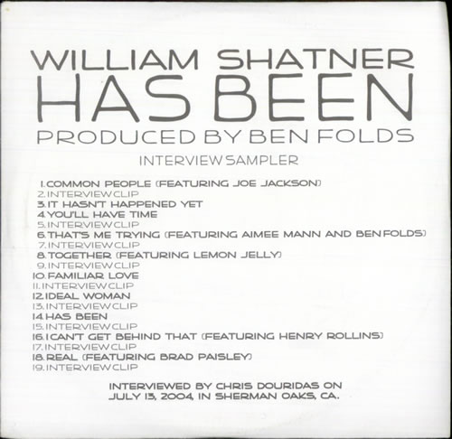William Shatner Has Been CD album (CDLP) UK W-SCDHA304583