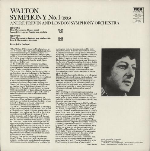 William Walton Symphony No. 1 vinyl LP album (LP record) UK WCFLPSY879487