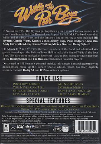 Willie & The Poor Boys One Night Only DVD UK WPBDDON350015