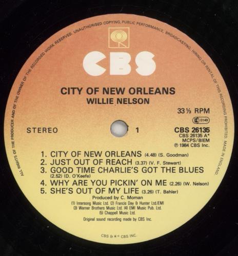 Willie Nelson City Of New Orleans vinyl LP album (LP record) UK WNLLPCI295584
