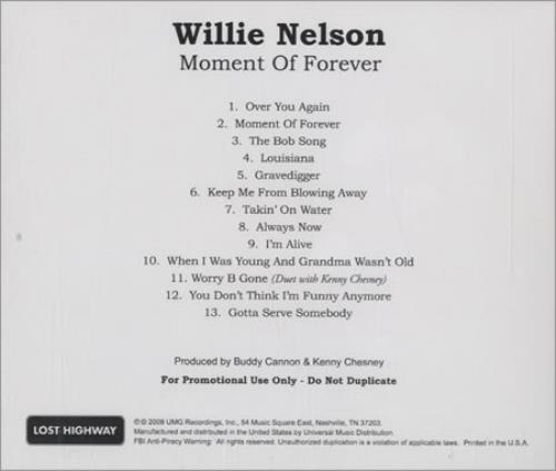Willie Nelson Moment Of Forever CD-R acetate US WNLCRMO429714
