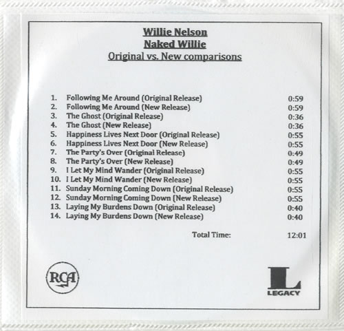Willie Nelson Naked Willie CD-R acetate US WNLCRNA518914