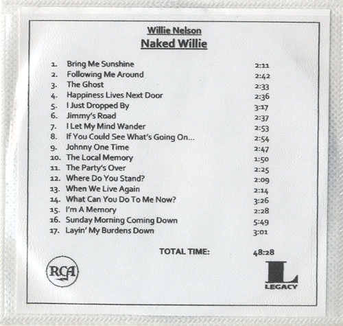 Willie Nelson Naked Willie CD-R acetate US WNLCRNA518914