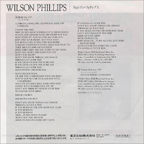 Wilson Phillips Hold On 7" vinyl single (7 inch record / 45) Japanese WPH07HO151409