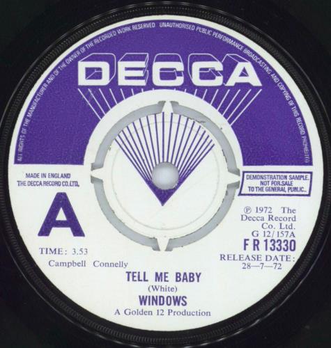 Windows (70s) Tell Me Baby 7" vinyl single (7 inch record / 45) UK 58R07TE813864