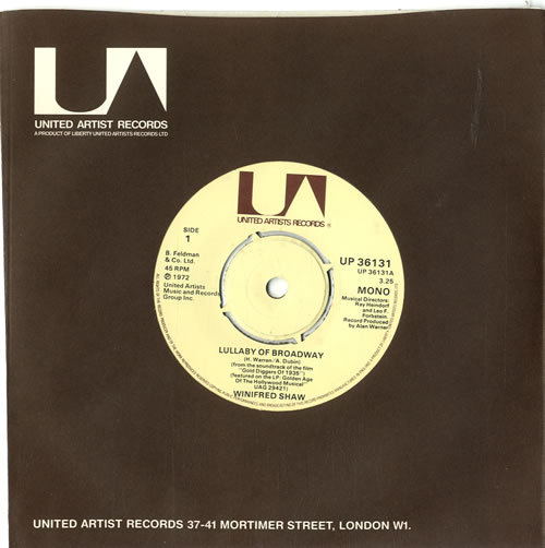 Winifred Shaw Lullaby Of Broadway 7" vinyl single (7 inch record / 45) UK WM007LU601000
