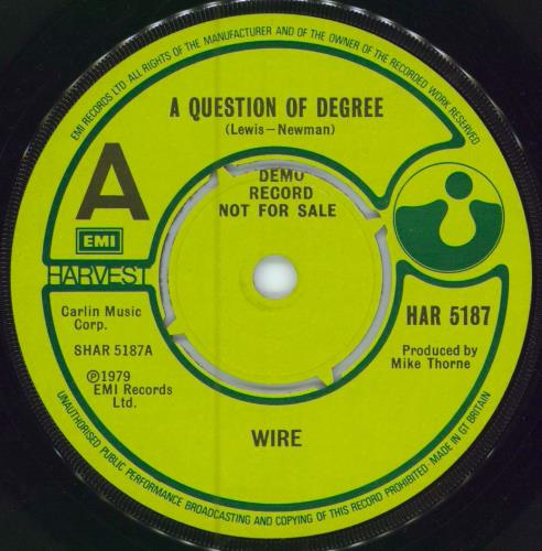 Wire A Question Of Degree - A Label 7" vinyl single (7 inch record / 45) UK WIR07AQ783265