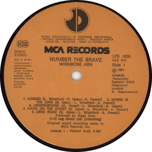 Wishbone Ash Number The Brave vinyl LP album (LP record) Yugoslavian WSHLPNU706819