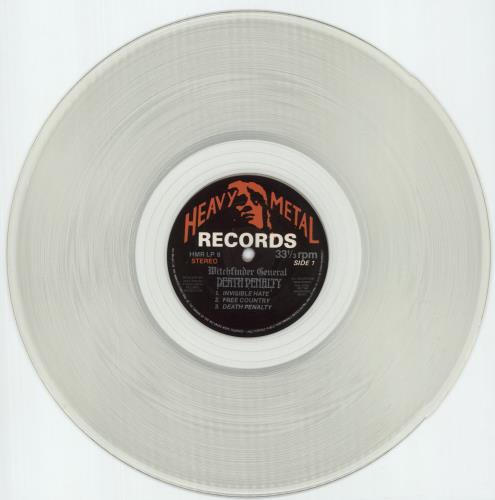 Witchfinder General Death Penalty - Clear Vinyl - VG vinyl LP album (LP record) UK WCHLPDE873277