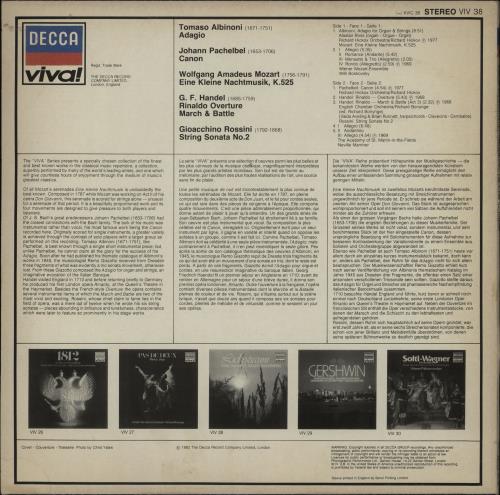 Wolfgang Amadeus Mozart Adagio - Canon - Eine Kleine Nachtmusik vinyl LP album (LP record) UK WZMLPAD764586