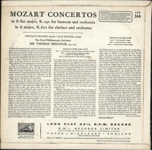 Wolfgang Amadeus Mozart Clarinet & Bassoon Concertos - 3rd vinyl LP album (LP record) UK WZMLPCL717085