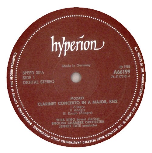 Wolfgang Amadeus Mozart Clarinet Concerto in A Major vinyl LP album (LP record) UK WZMLPCL523129