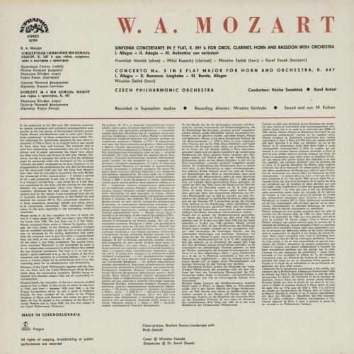 Wolfgang Amadeus Mozart Concertante Symphony K.297b / French Horn Concerto No. 3 vinyl LP album (LP record) Czech WZMLPCO760243