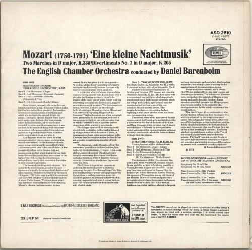 Wolfgang Amadeus Mozart Eine Kleine Nachtmusik vinyl LP album (LP record) UK WZMLPEI700359