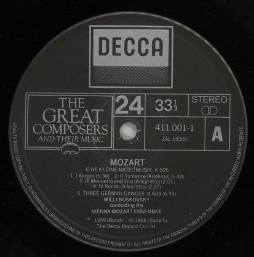 Wolfgang Amadeus Mozart Eine Kleine Nachtmusik vinyl LP album (LP record) UK WZMLPEI876104