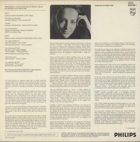 Wolfgang Amadeus Mozart Frederica von Stade sings Mozart-Rossini opera Arias vinyl LP album (LP record) Dutch WZMLPFR526410