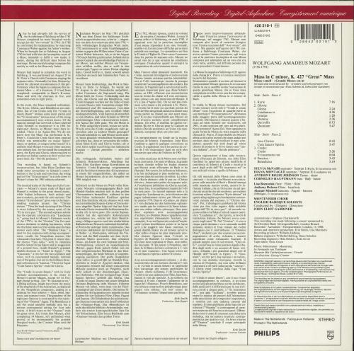 Wolfgang Amadeus Mozart Great Mass In C Minor vinyl LP album (LP record) Dutch WZMLPGR780337