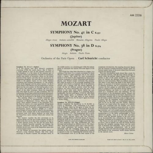 Wolfgang Amadeus Mozart Jupiter Symphony / Prague Symphony vinyl LP album (LP record) UK WZMLPJU751571