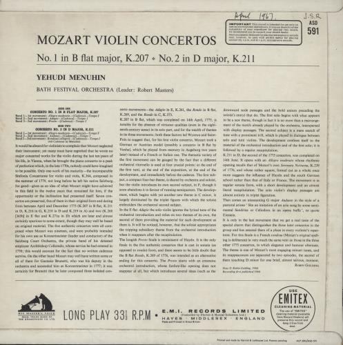 Wolfgang Amadeus Mozart Mozart Violin Concertos Nos. 1 & 2 vinyl LP album (LP record) UK WZMLPMO752763
