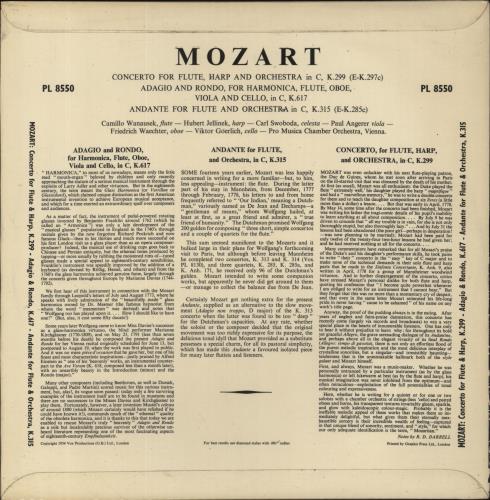 Wolfgang Amadeus Mozart Mozart: Concerto For Flute And Harp In C Major K.299 vinyl LP album (LP record) UK WZMLPMO862308