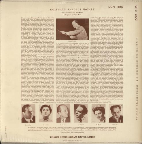 Wolfgang Amadeus Mozart Mozart: Die Entfuhrung Aus Dem Serail. A Singspiel In Three Parts 2-LP vinyl record set (Double LP Album) UK WZM2LMO862502