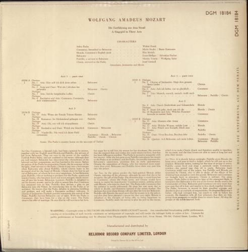 Wolfgang Amadeus Mozart Mozart: Die Entfuhrung Aus Dem Serail. A Singspiel In Three Parts 2-LP vinyl record set (Double LP Album) UK WZM2LMO862502