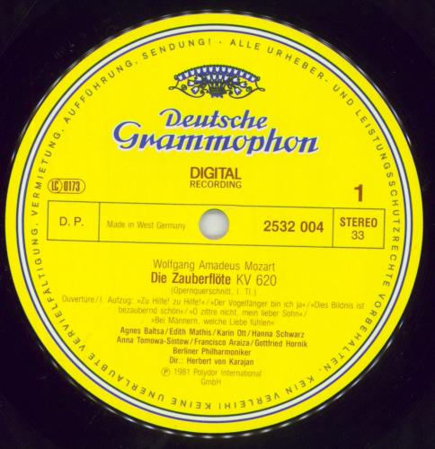 Wolfgang Amadeus Mozart Mozart: Die Zauberfl�te = The Magic Flute = La Fl�te Enchant�e (Querschnitt = Highlights) vinyl LP album (LP record) German WZMLPMO830575