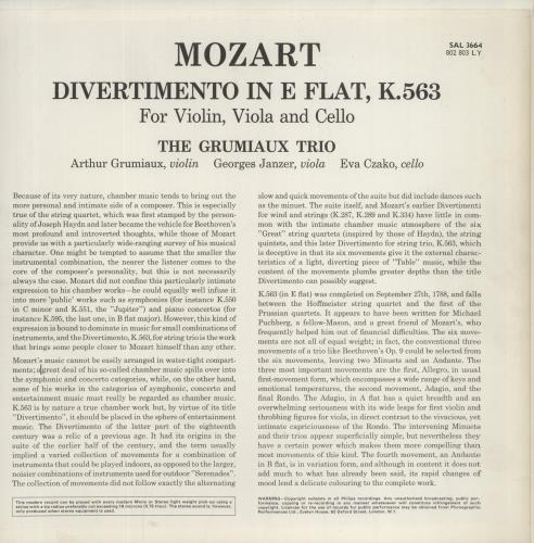 Wolfgang Amadeus Mozart Mozart: Divertimento In E Flat Major, K 563 For Violin, Viola And Cello vinyl LP album (LP record) UK WZMLPMO862239